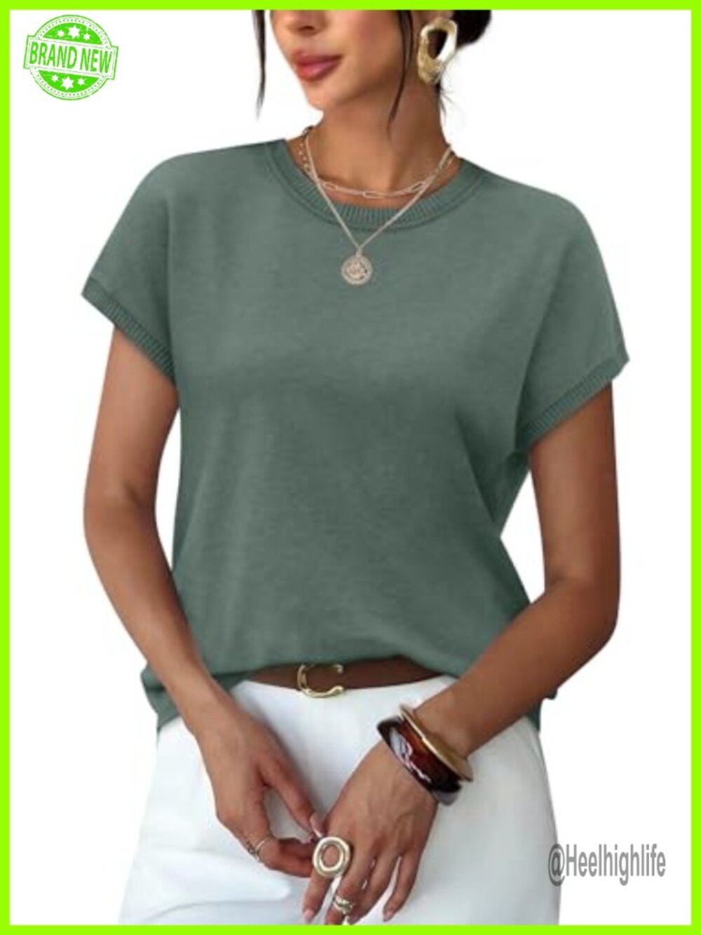 Women's Short Sleeve Crew Neck Sweater Top Lightweight Knit